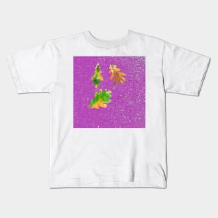 Rainy Leaves on Light Purple Terrazzo Background Kids T-Shirt